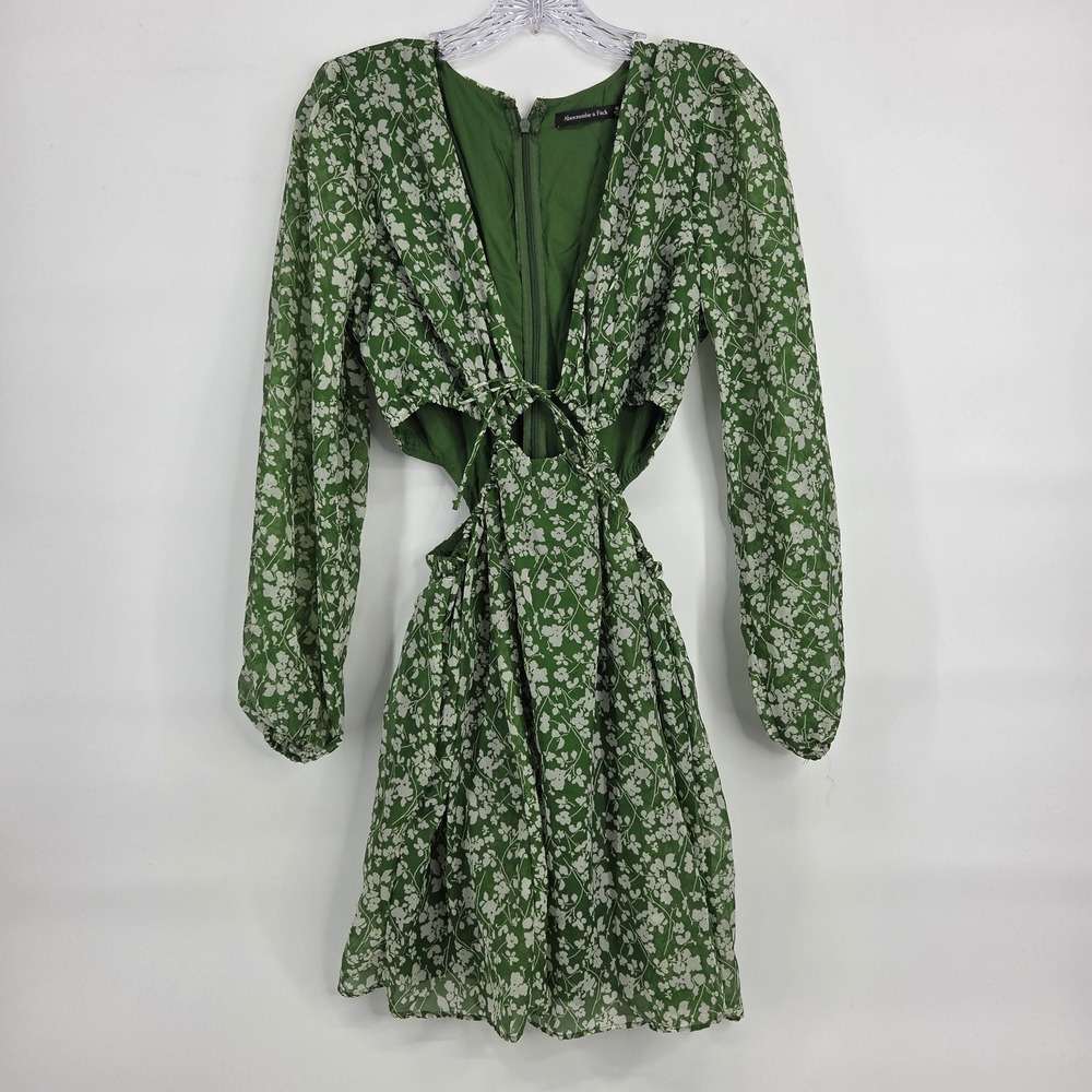 Abercrombie & Fitch Cut-Out Mini Dress M Green Floral Cottagecore Boho Dress